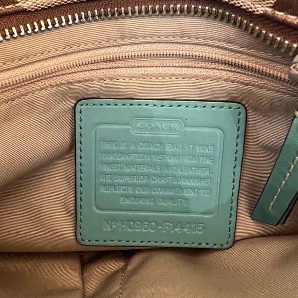 Coach Signature Canvas Shoulder Bag - Brown and Mint - Picture 5 of 8